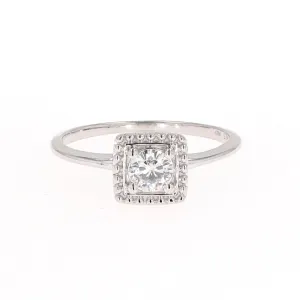 0.33 CTW DEW Round Moissanite Milgrain Geometric Fashion Ring in Sterling Silver