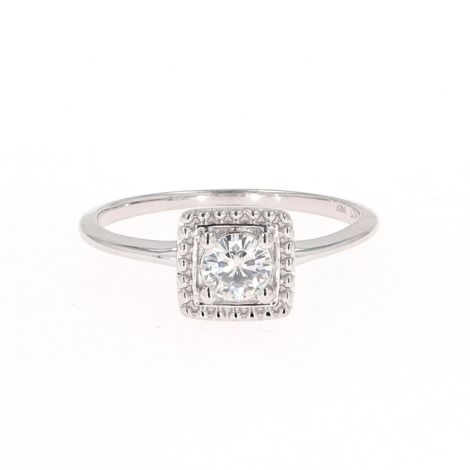 0.33 CTW DEW Round Moissanite Milgrain Geometric Fashion Ring in Sterling Silver