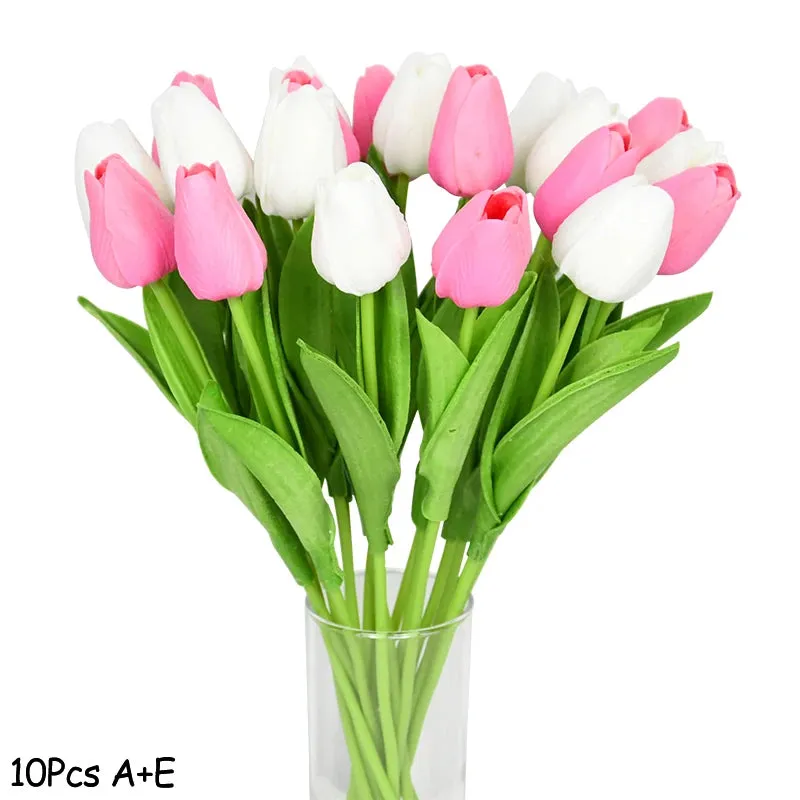 10-Pack Artificial Tulip Flowers Look Real Touch Artificial Bouquet Fake Flowers for Weddings, Decoration Home Garden Decor