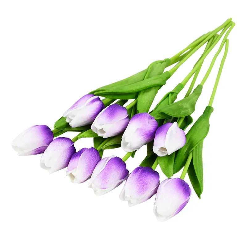 10-Pack Artificial Tulip Flowers Look Real Touch Artificial Bouquet Fake Flowers for Weddings, Decoration Home Garden Decor