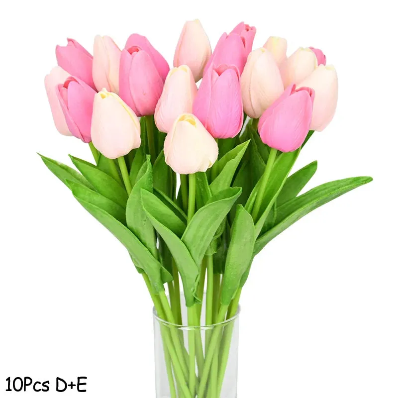 10-Pack Artificial Tulip Flowers Look Real Touch Artificial Bouquet Fake Flowers for Weddings, Decoration Home Garden Decor
