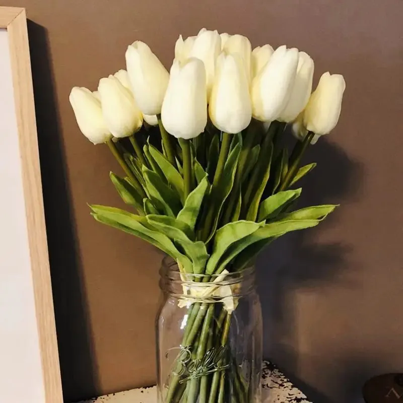 10-Pack Artificial Tulip Flowers Look Real Touch Artificial Bouquet Fake Flowers for Weddings, Decoration Home Garden Decor