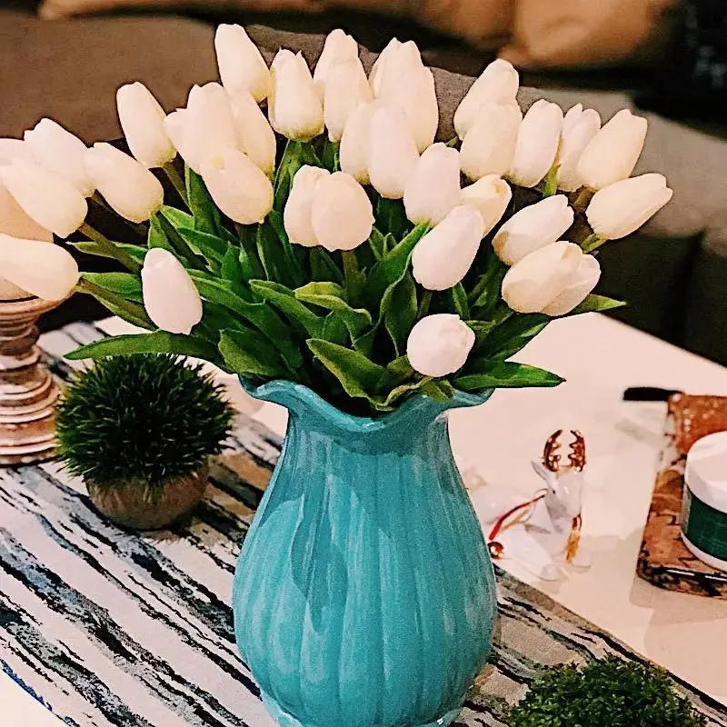 10-Pack Artificial Tulip Flowers Look Real Touch Artificial Bouquet Fake Flowers for Weddings, Decoration Home Garden Decor