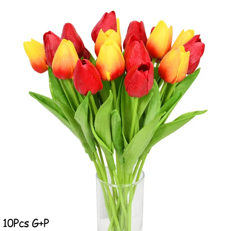 10-Pack Artificial Tulip Flowers Look Real Touch Artificial Bouquet Fake Flowers for Weddings, Decoration Home Garden Decor