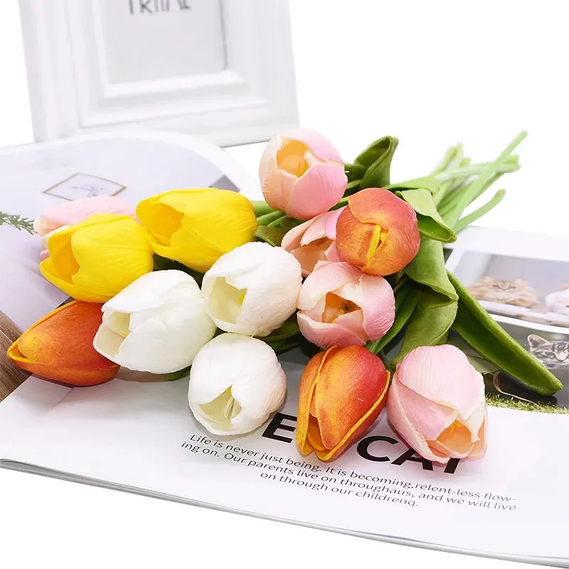 10-Pack Artificial Tulip Flowers Look Real Touch Artificial Bouquet Fake Flowers for Weddings, Decoration Home Garden Decor
