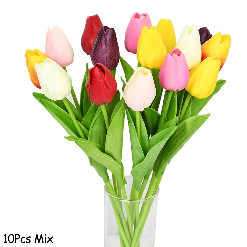 10-Pack Artificial Tulip Flowers Look Real Touch Artificial Bouquet Fake Flowers for Weddings, Decoration Home Garden Decor
