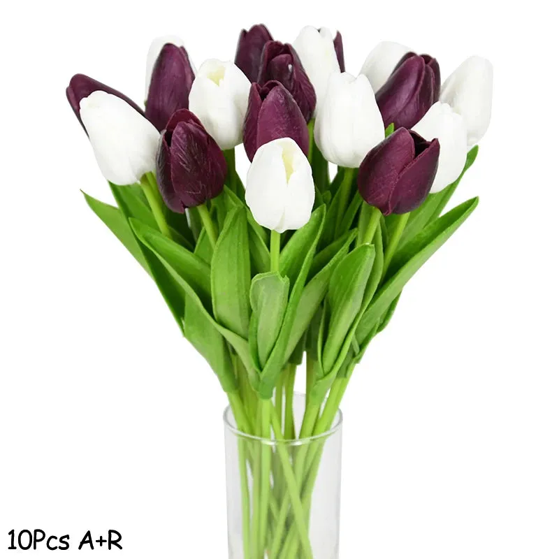10-Pack Artificial Tulip Flowers Look Real Touch Artificial Bouquet Fake Flowers for Weddings, Decoration Home Garden Decor