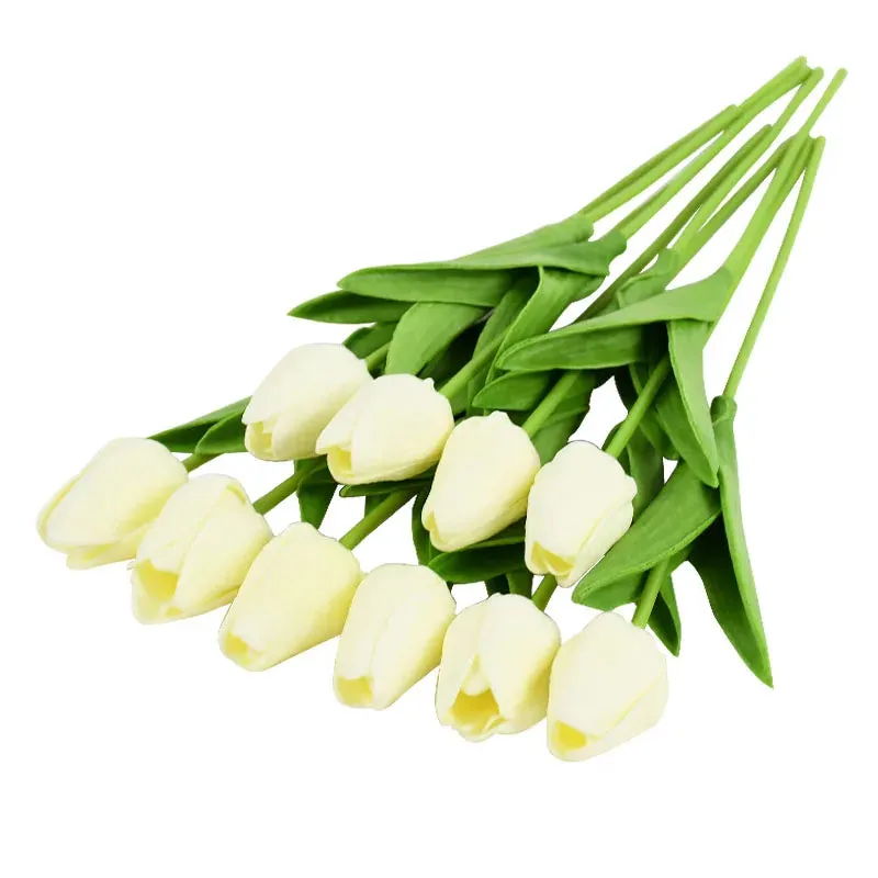 10-Pack Artificial Tulip Flowers Look Real Touch Artificial Bouquet Fake Flowers for Weddings, Decoration Home Garden Decor