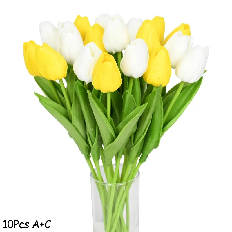 10-Pack Artificial Tulip Flowers Look Real Touch Artificial Bouquet Fake Flowers for Weddings, Decoration Home Garden Decor