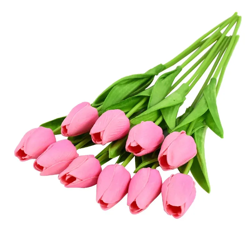 10-Pack Artificial Tulip Flowers Look Real Touch Artificial Bouquet Fake Flowers for Weddings, Decoration Home Garden Decor