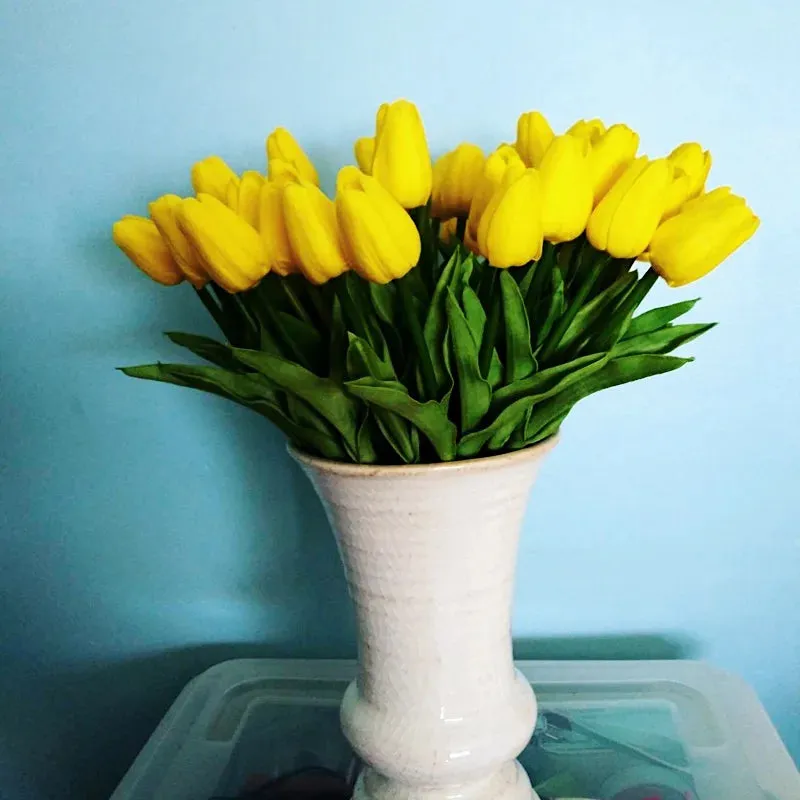 10-Pack Artificial Tulip Flowers Look Real Touch Artificial Bouquet Fake Flowers for Weddings, Decoration Home Garden Decor