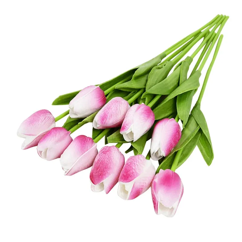 10-Pack Artificial Tulip Flowers Look Real Touch Artificial Bouquet Fake Flowers for Weddings, Decoration Home Garden Decor