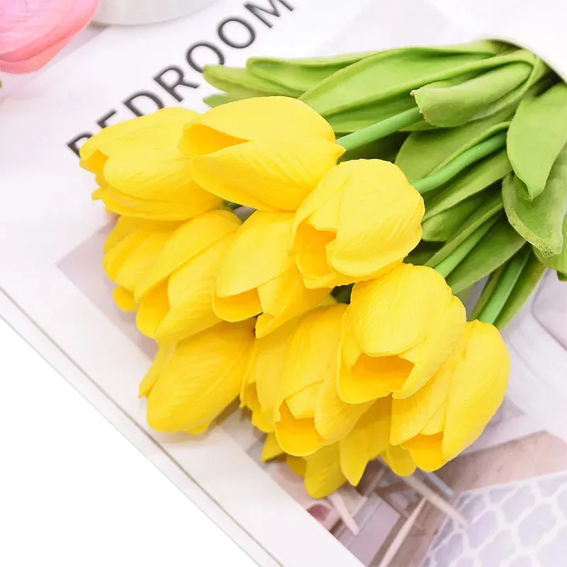 10-Pack Artificial Tulip Flowers Look Real Touch Artificial Bouquet Fake Flowers for Weddings, Decoration Home Garden Decor