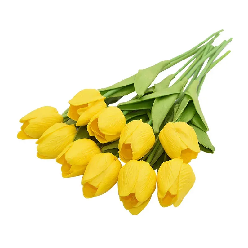 10-Pack Artificial Tulip Flowers Look Real Touch Artificial Bouquet Fake Flowers for Weddings, Decoration Home Garden Decor