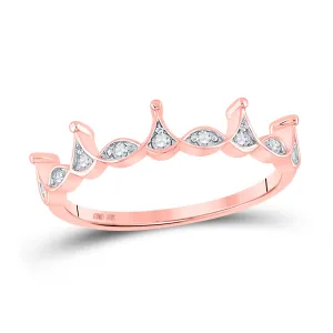 10kt Rose Gold Womens Round Diamond Crown Stackable Band Ring 1/5 Cttw