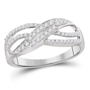 10kt White Gold Womens Round Diamond Crossover Band Ring 1/3 Cttw