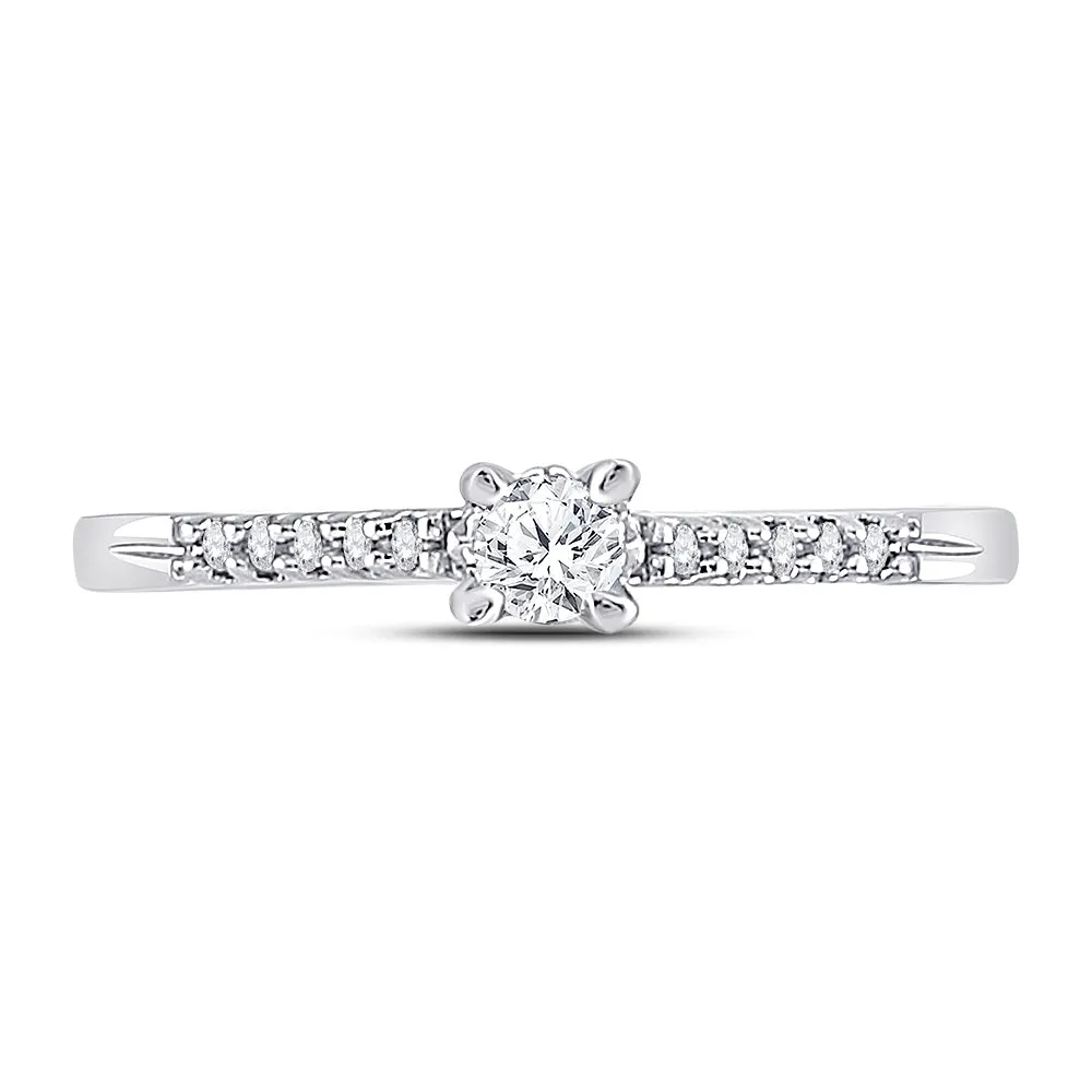 10kt White Gold Womens Round Diamond Solitaire Promise Bridal Ring 1/8 Cttw