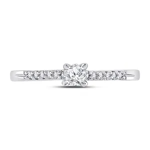 10kt White Gold Womens Round Diamond Solitaire Promise Bridal Ring 1/8 Cttw