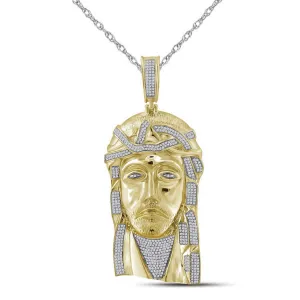 10kt Yellow Gold Mens Round Diamond Jesus Christ Messiah Charm Pendant 1-5/8 Cttw