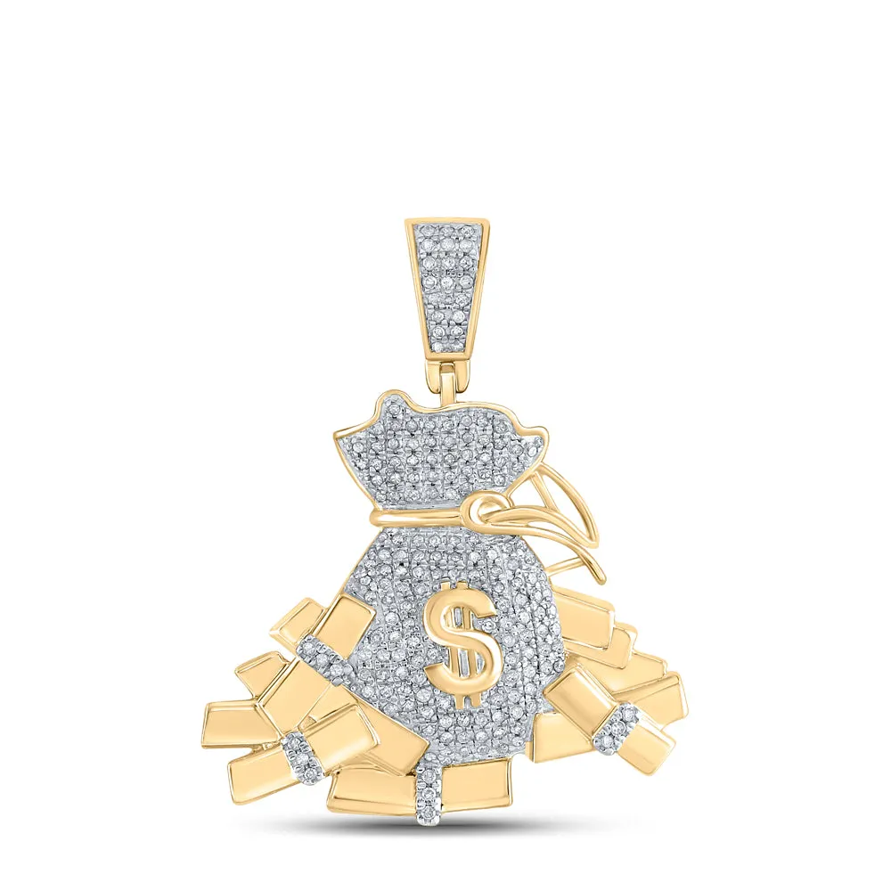 10kt Yellow Gold Mens Round Diamond Moneybag Charm Pendant 1.00 Cttw
