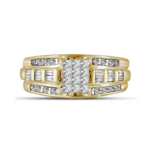 10kt Yellow Gold Womens Princess Diamond Cluster Bridal Wedding Engagement Ring 1/2 Cttw - Size 10