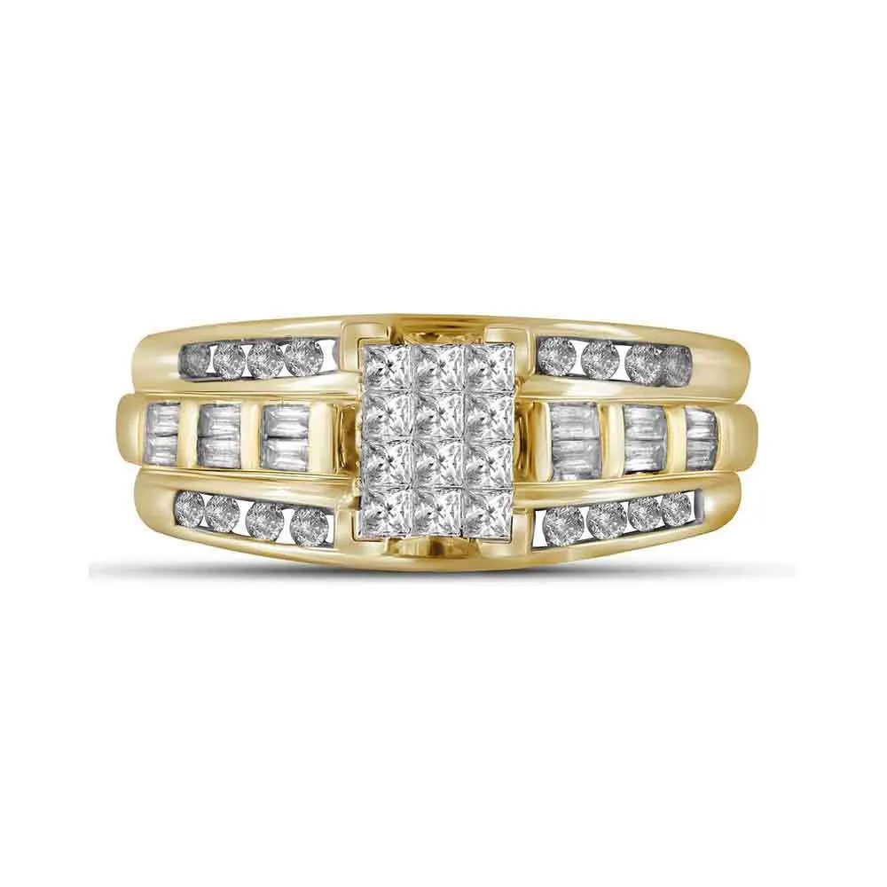 10kt Yellow Gold Womens Princess Diamond Cluster Bridal Wedding Engagement Ring 1/2 Cttw - Size 10