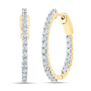 10kt Yellow Gold Womens Round Diamond Inside Outside Hoop Earrings 2.00 Cttw