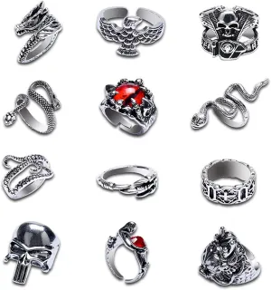 12 pcs Vintage Punk Ring