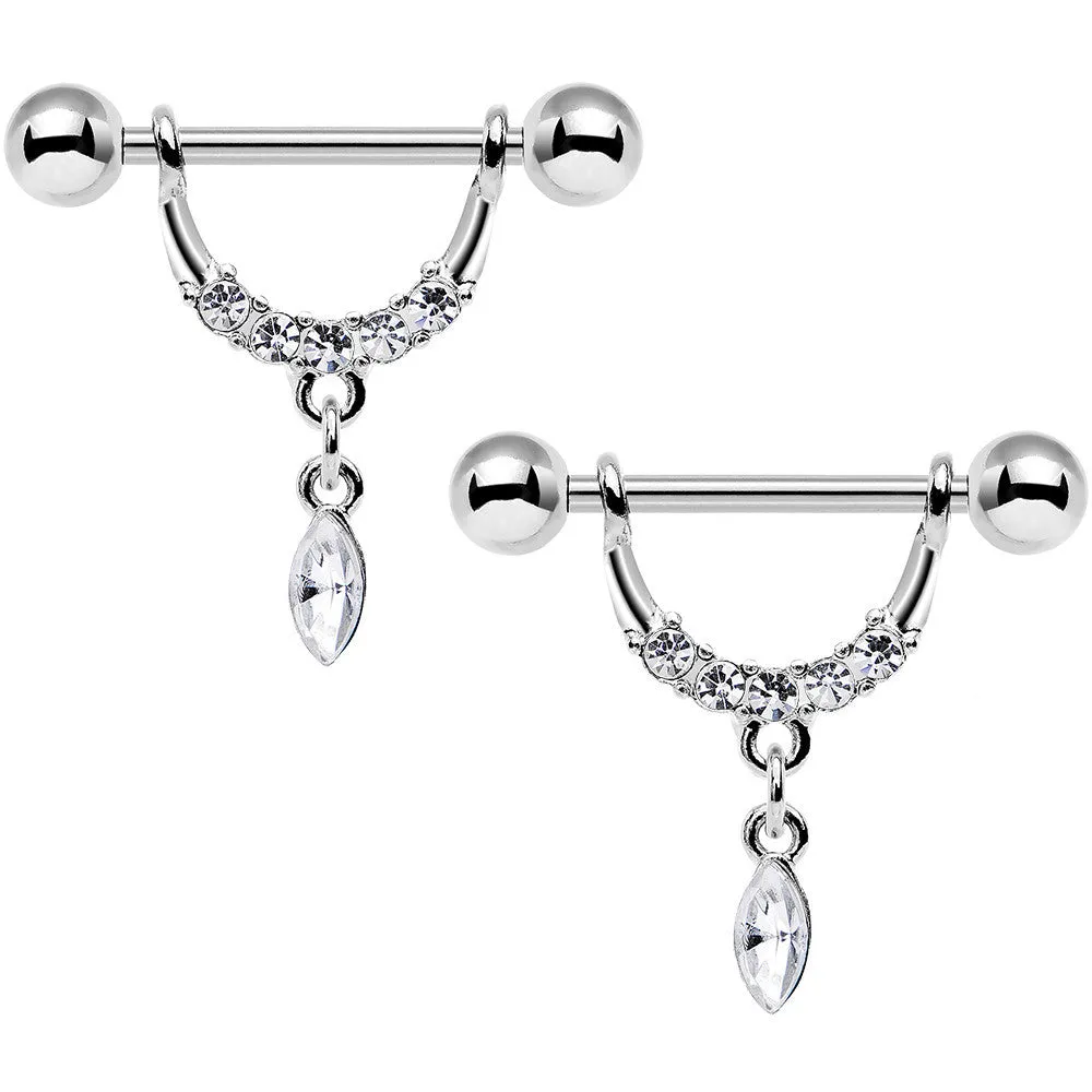 14 Gauge 3/4 Clear Gem Steel Drip Drop Dangle Nipple Ring Set