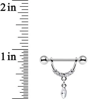 14 Gauge 3/4 Clear Gem Steel Drip Drop Dangle Nipple Ring Set