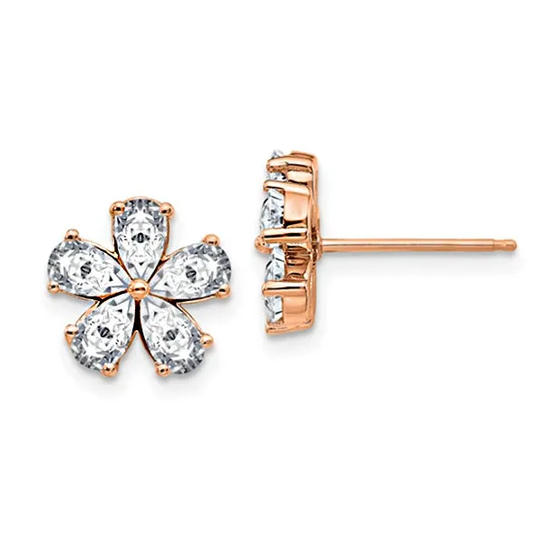 14K White Gold Flower Earring G H I True Light Moissanite