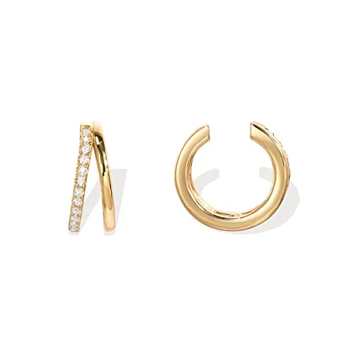 14k Yellow Gold Diamond Cuff Earrings