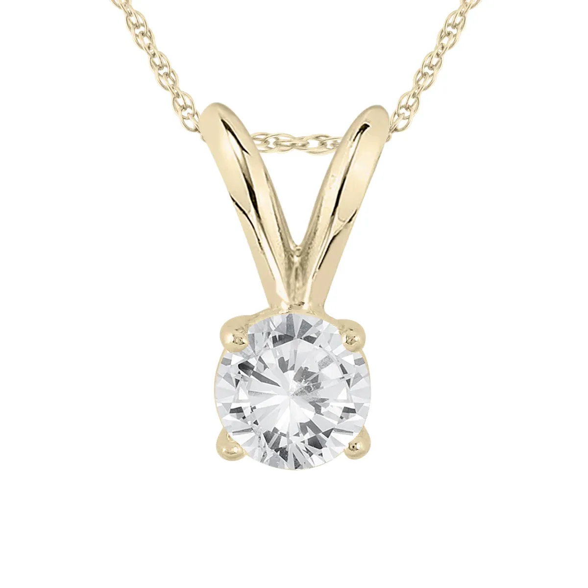 14K Yellow Gold Diamond Solitaire Pendant Necklace