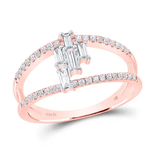 14kt Rose Gold Womens Baguette Diamond Modern Fashion Ring 1/3 Cttw