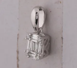 14kt White Gold Womens Baguette Diamond Fashion Cluster Pendant 1/8 Cttw