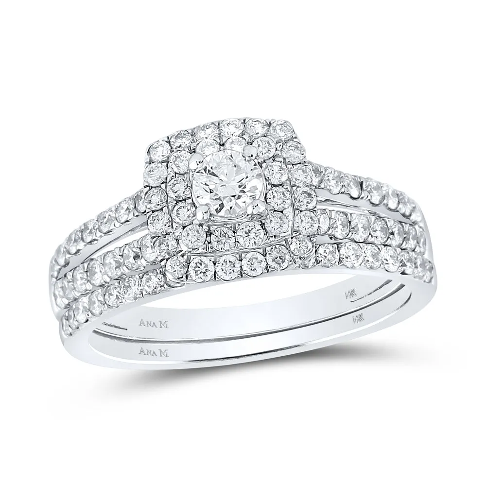 14kt White Gold Womens Round Diamond Halo Bridal Wedding Engagement Ring Band Set 1.00 Cttw (Certified)