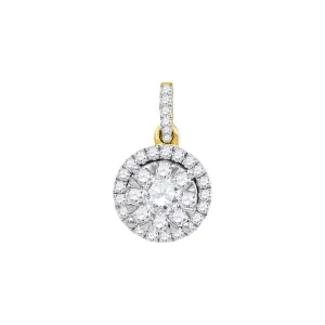 14kt Yellow Gold Womens Round Diamond Frame Flower Cluster Pendant 7/8 Cttw