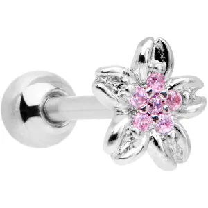 16 Gauge 1/4 Pink Gem Center Flower Cartilage Tragus Earring