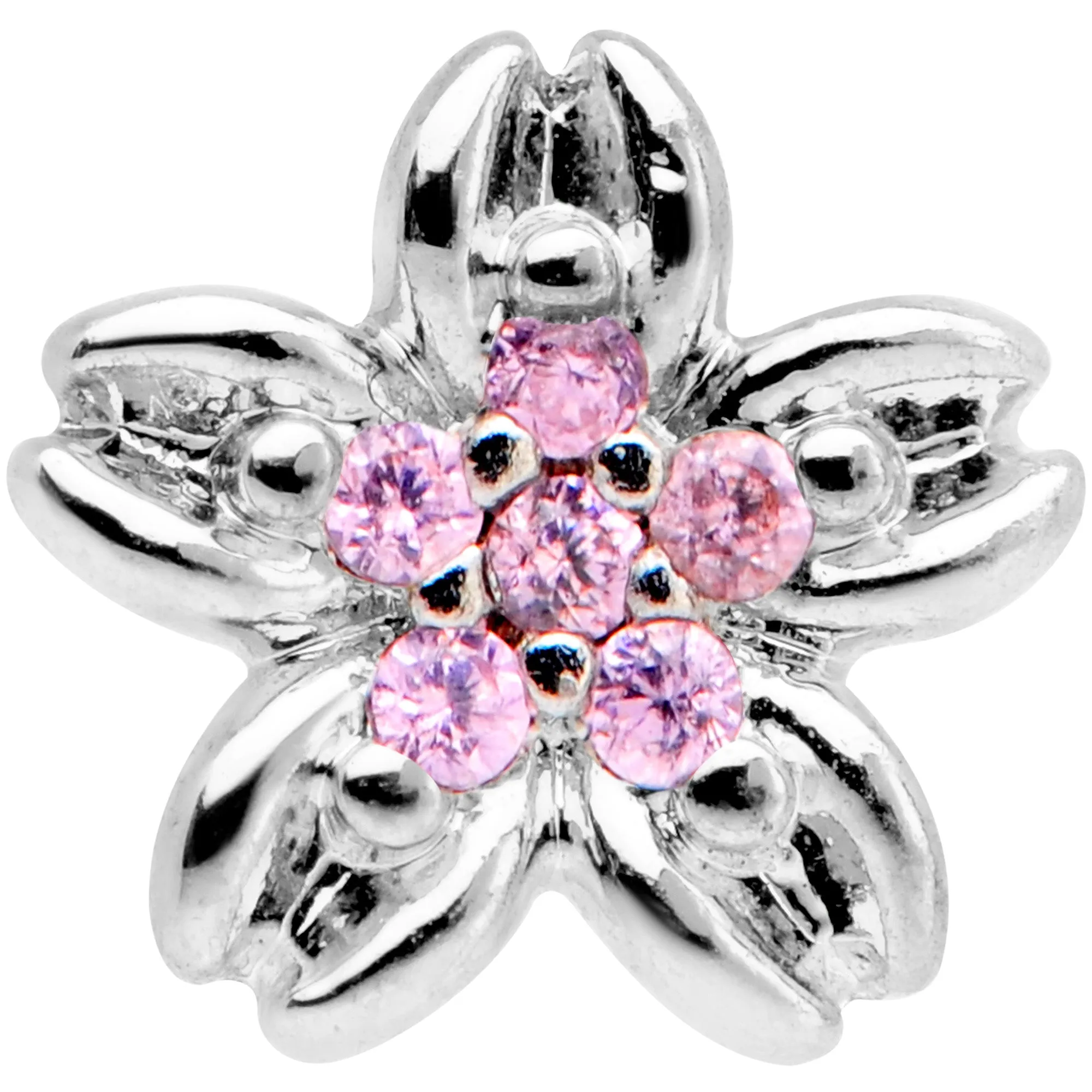 16 Gauge 1/4 Pink Gem Center Flower Cartilage Tragus Earring