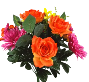 17" Rose, Gerber Daisy Bush: Fuchsia, Orange - 63689BTOR