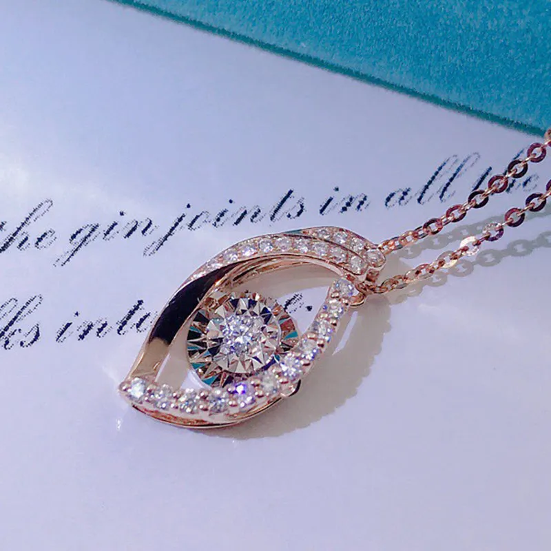 18K Gold 0.15ct Real Diamond Leaf Shape Dancing Pendant Necklace