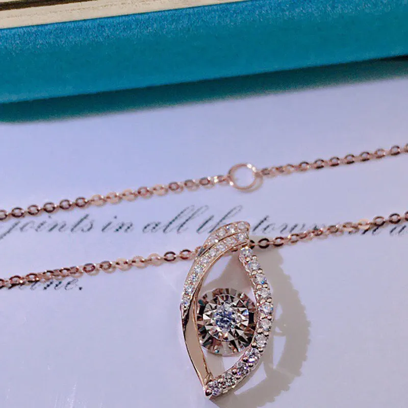 18K Gold 0.15ct Real Diamond Leaf Shape Dancing Pendant Necklace