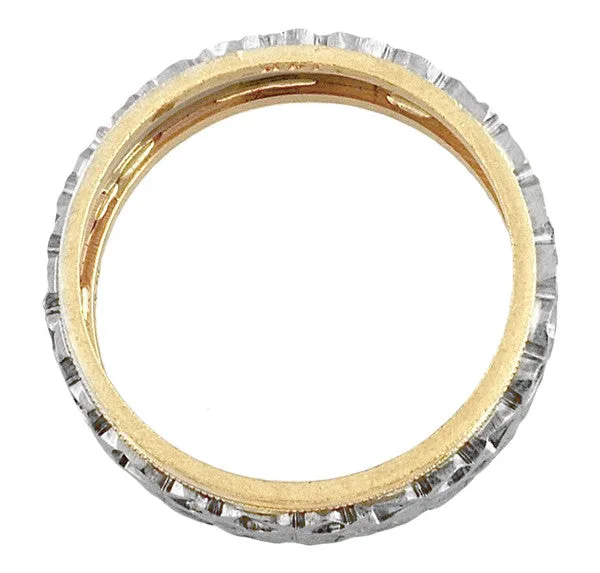 1940's Vintage Pansy Flower Wedding Ring in 14 Karat Two Tone White and Yellow Gold