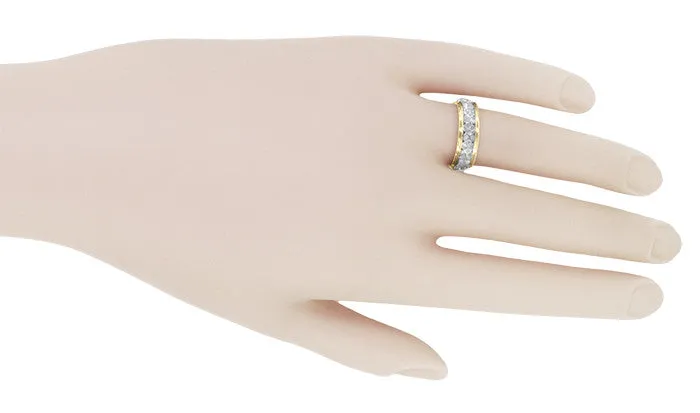 1940's Vintage Pansy Flower Wedding Ring in 14 Karat Two Tone White and Yellow Gold