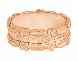 1950's Pansy Flowers Vintage Style 7mm Wide Rose Gold Wedding Ring