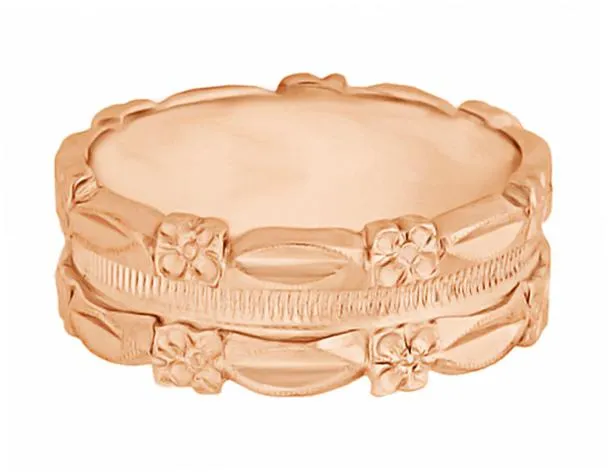 1950's Pansy Flowers Vintage Style 7mm Wide Rose Gold Wedding Ring
