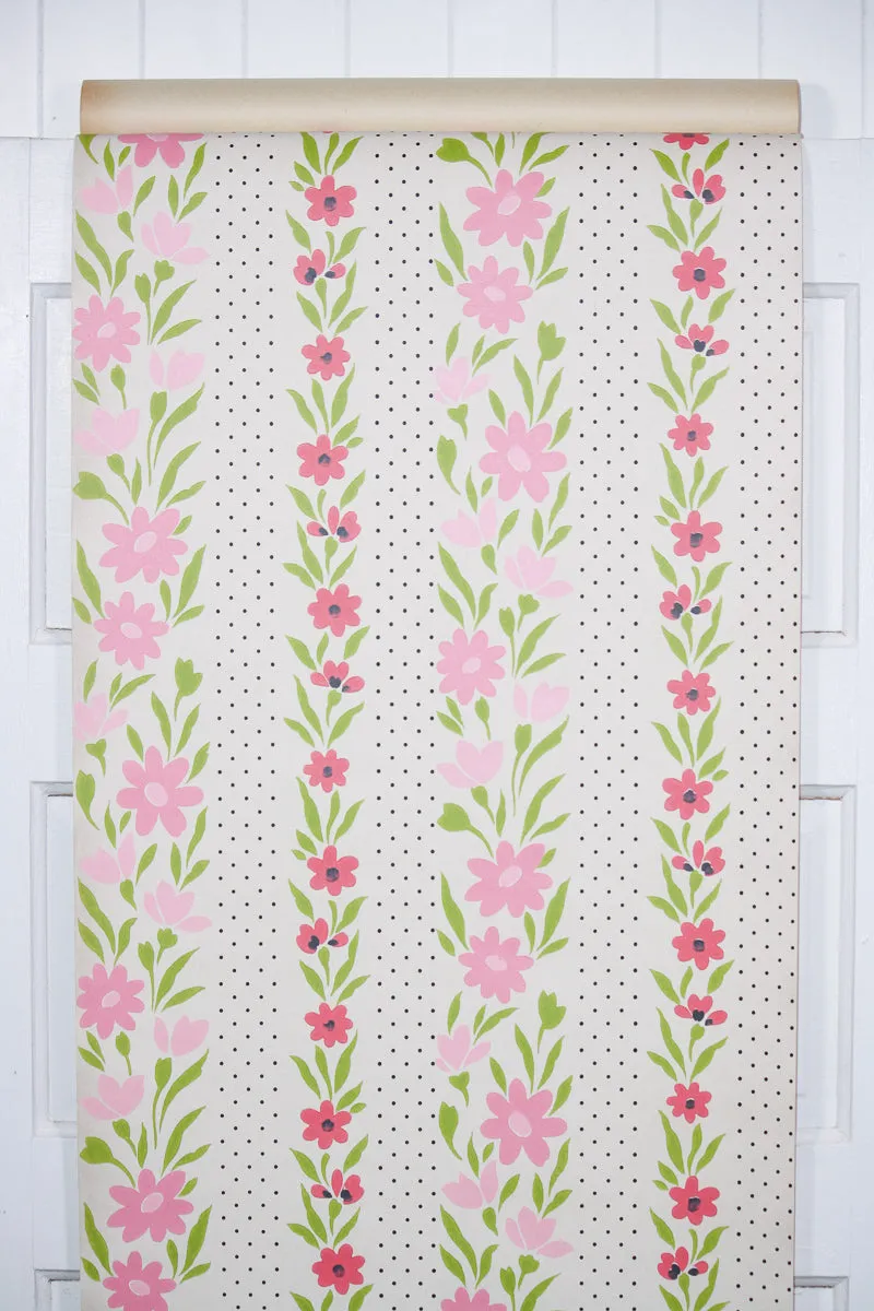 1960s Floral Stripe Vintage Wallpaper