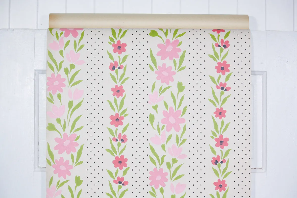 1960s Floral Stripe Vintage Wallpaper