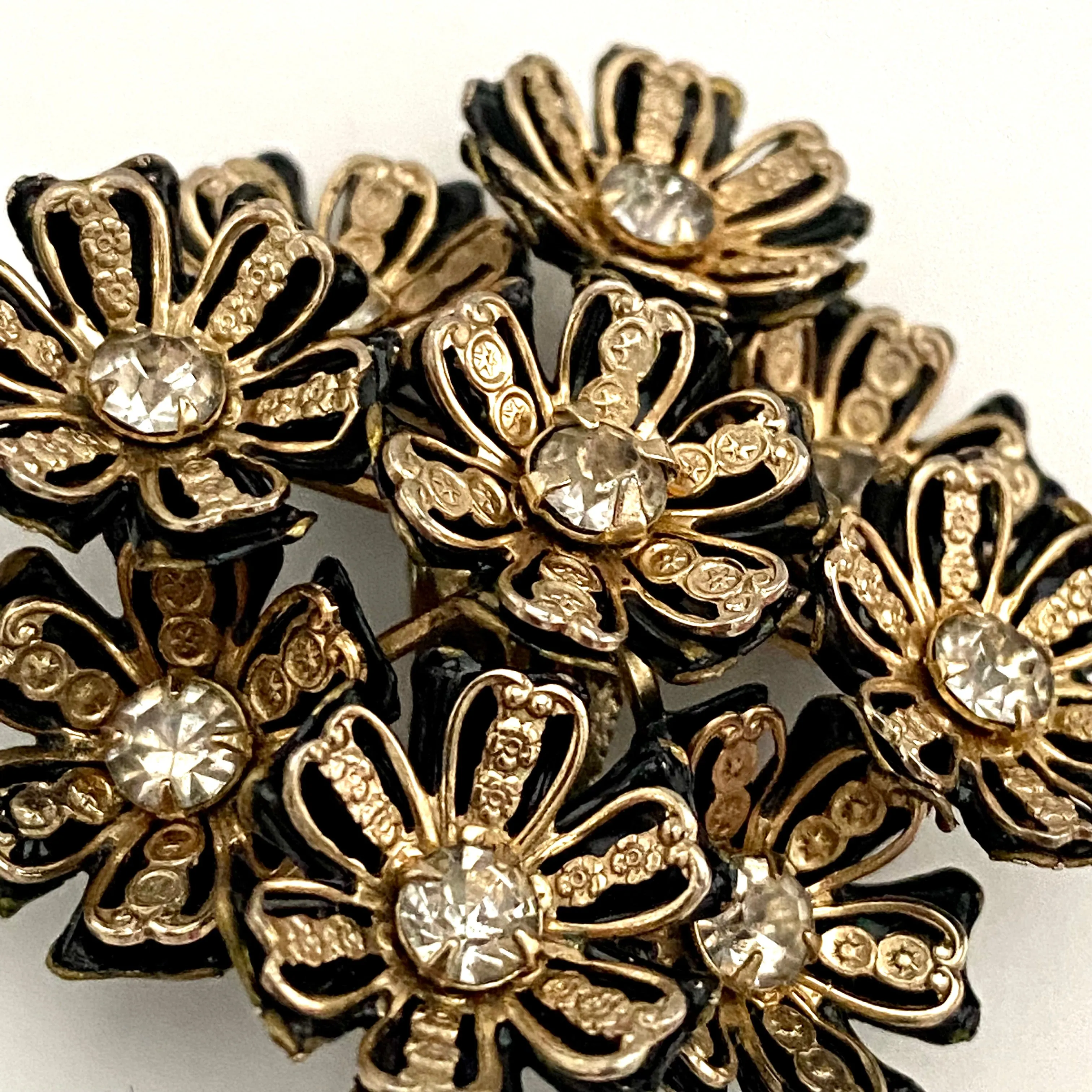 1960s Large Rhinestone Flower Bouquet Earrings