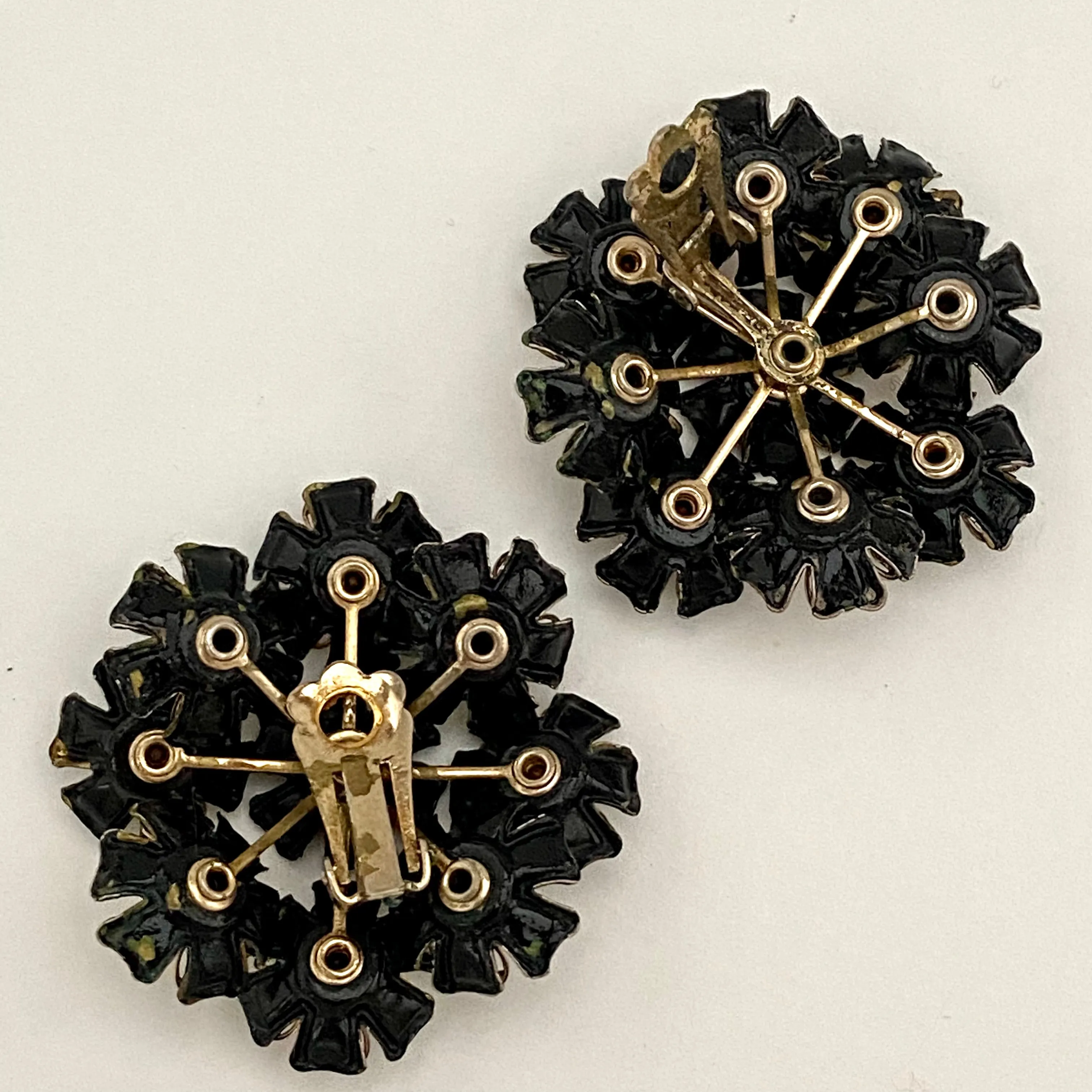 1960s Large Rhinestone Flower Bouquet Earrings